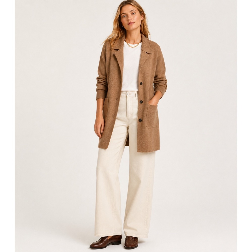 J.Crew Womens Brown Merino Wool Blend Longline Sweater Blazer BJ607 Small